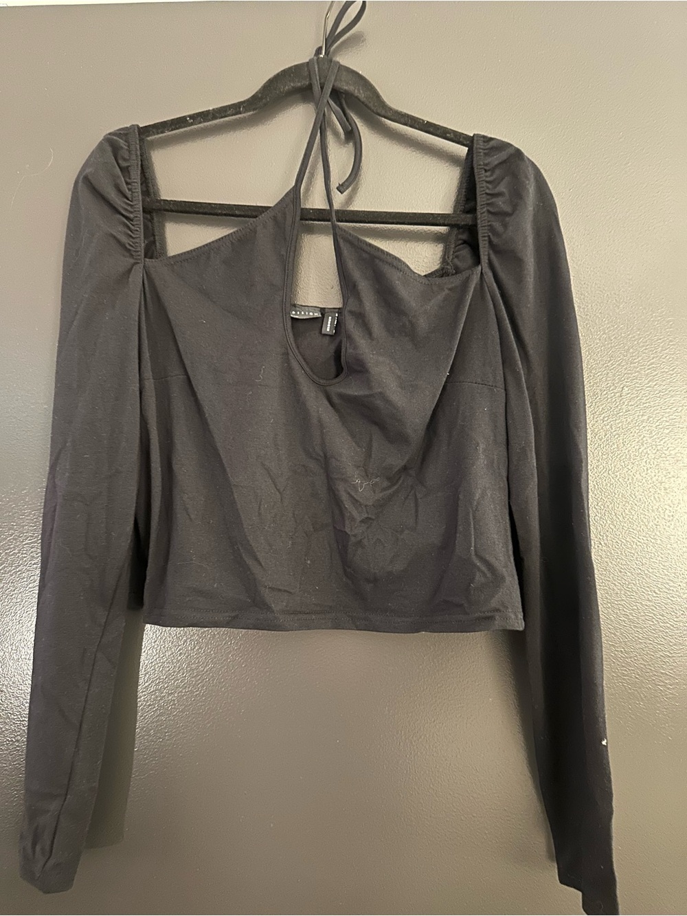 ASOS Black Long Sleeve Crop Top with Square Neck and Tie